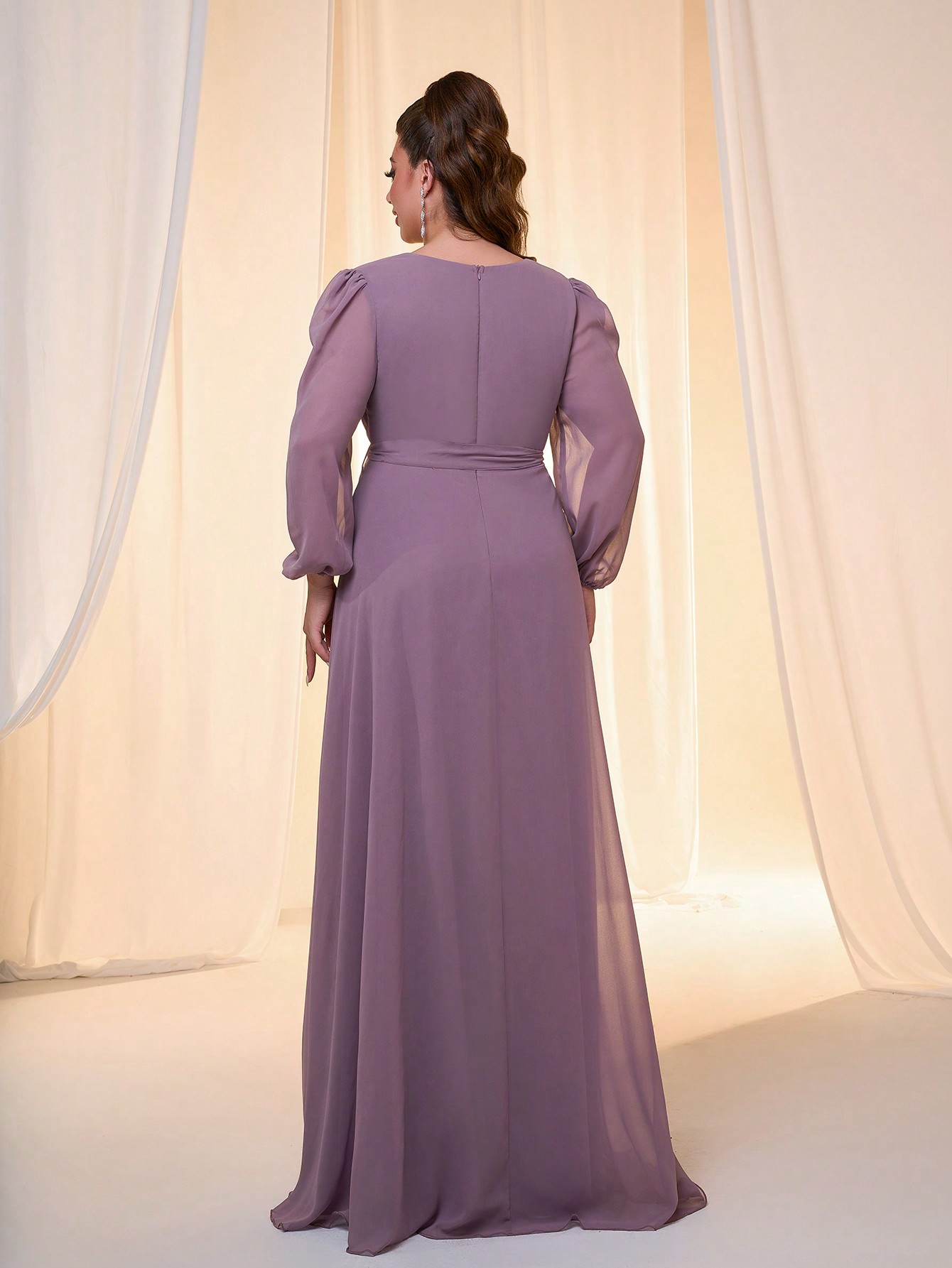 Leely Plus Women's Elegant V Neck Bishop Sleeve Party Dress