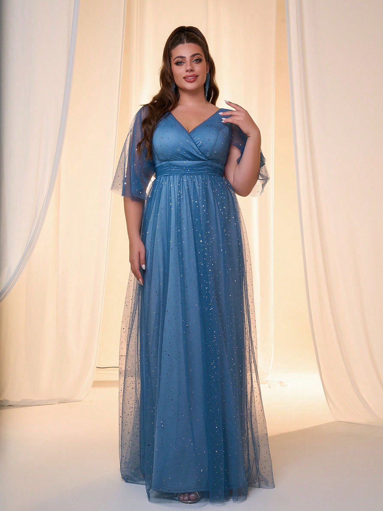 Leely Women's Elegant Sweetheart Cloak Sleeve Lace A-Line Dress