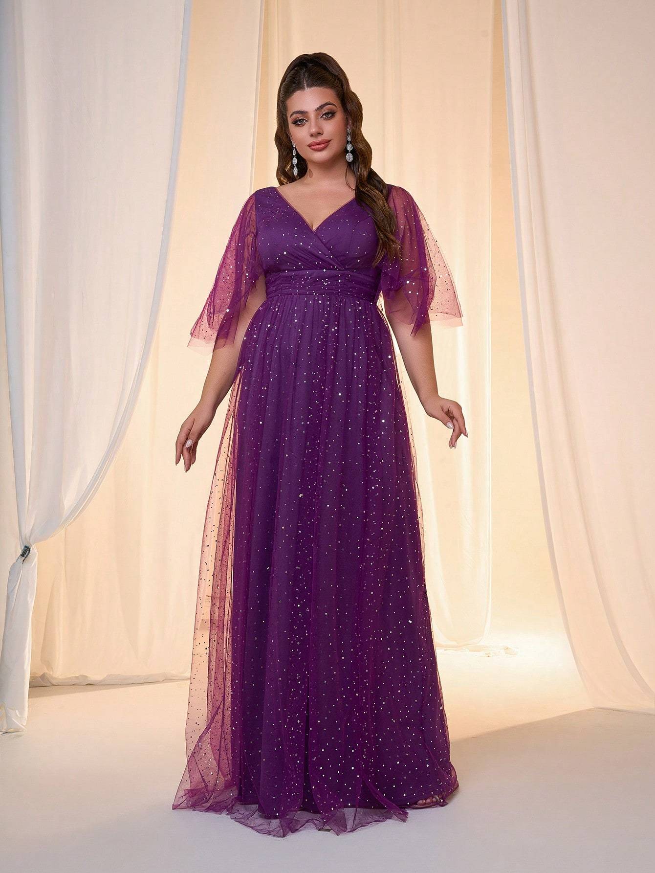 Leely Women's Elegant Sweetheart Cloak Sleeve Lace A-Line Dress
