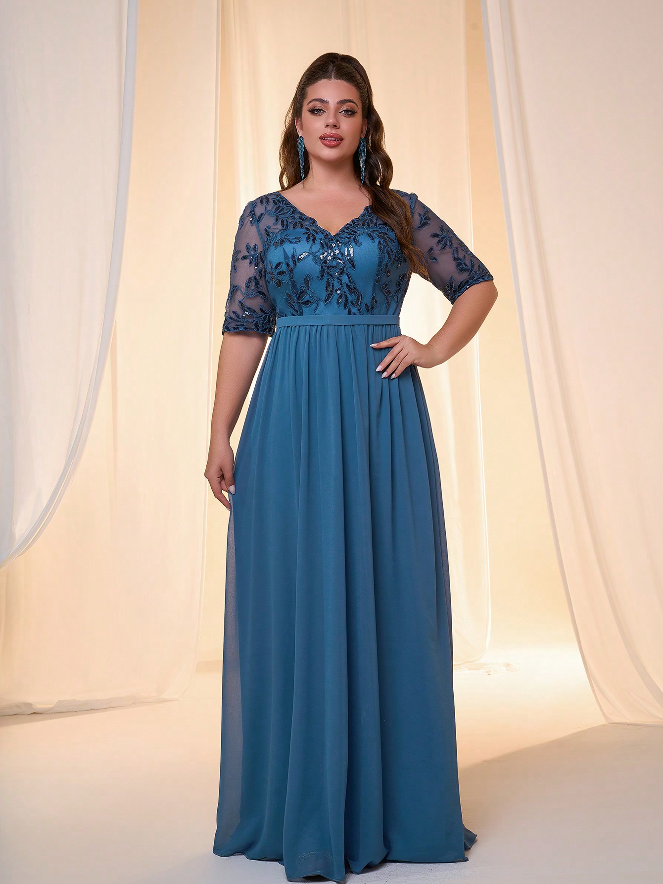 Leely Plus Women's Elegant V Neck Half Sleeve Party Dresses