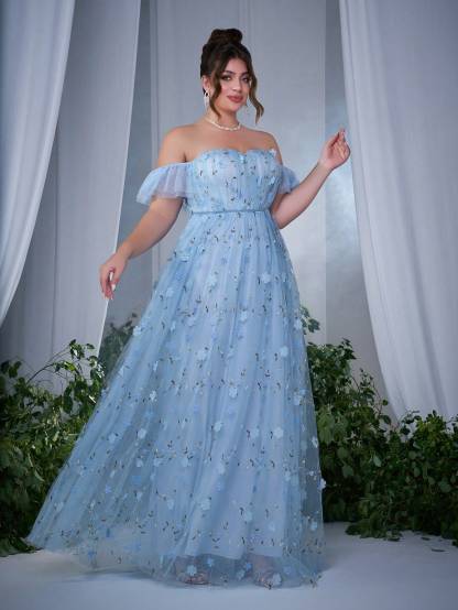 Leely Plus Women's Elegant Off The Shoulder A-line Party Dress