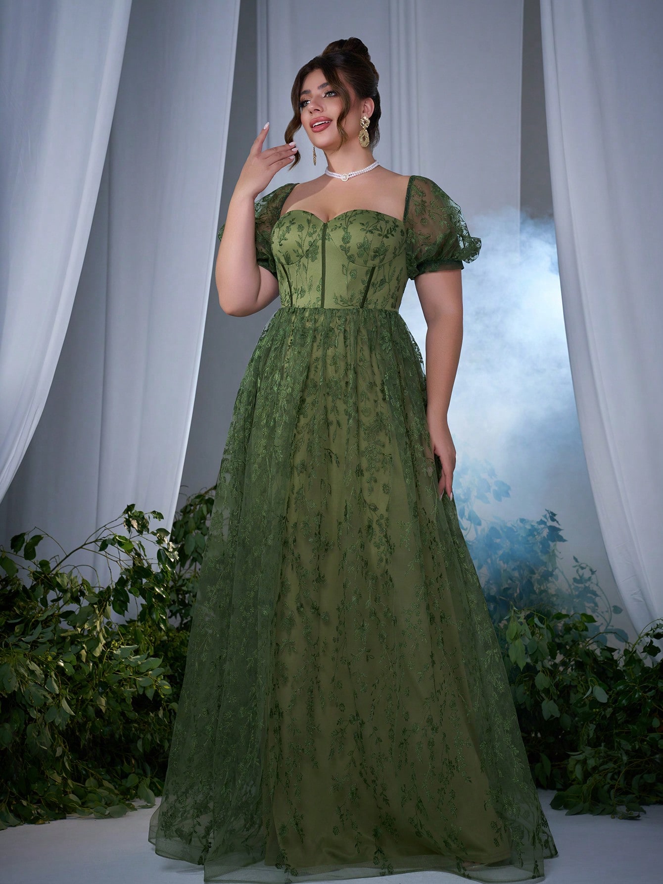 Leely Plus Women's Elegant Sweetheart Short Sleeve A-line Party Dress
