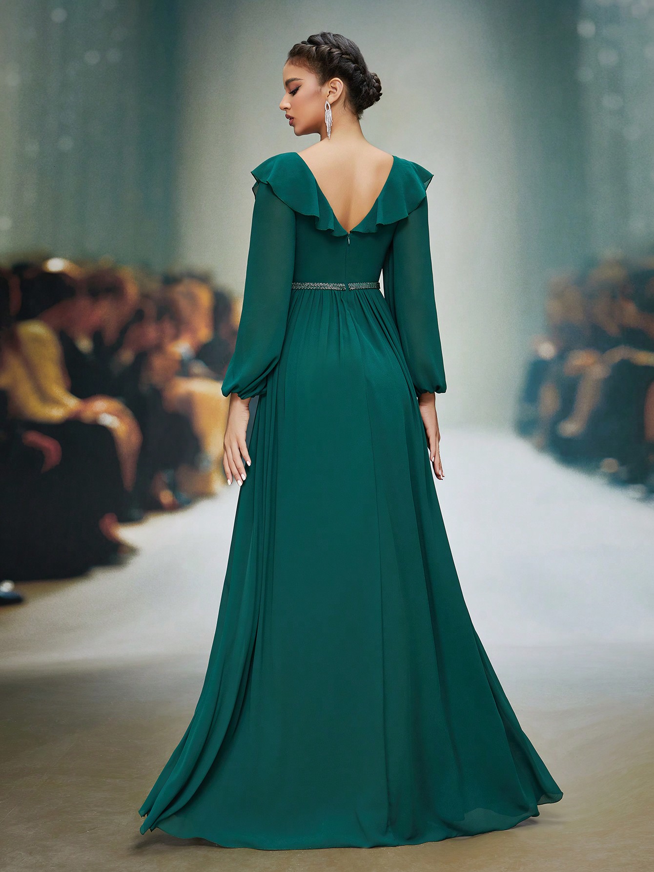 Leely Elegant Peter Pan Collar Bishop Sleeve Evening Gown