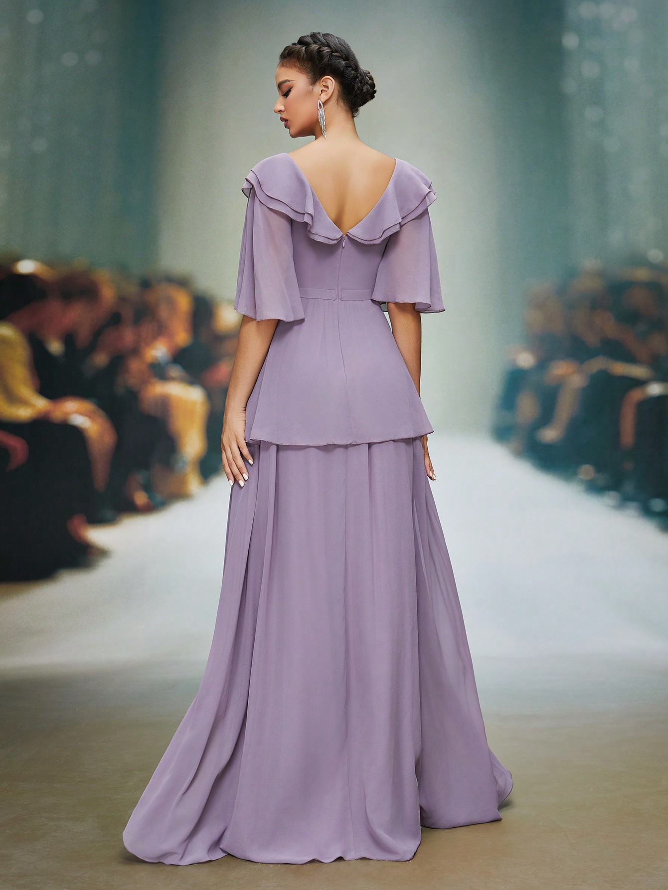 Leely Elegant Collar Flounce Sleeve Party Dress