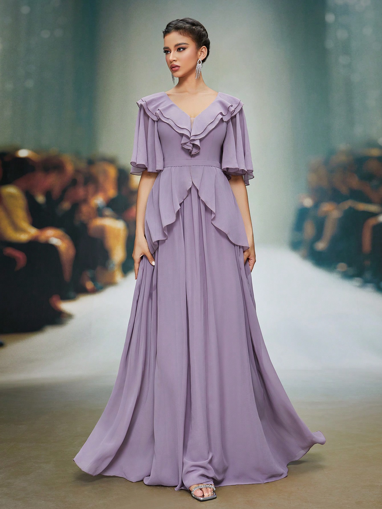Leely Elegant Collar Flounce Sleeve Party Dress