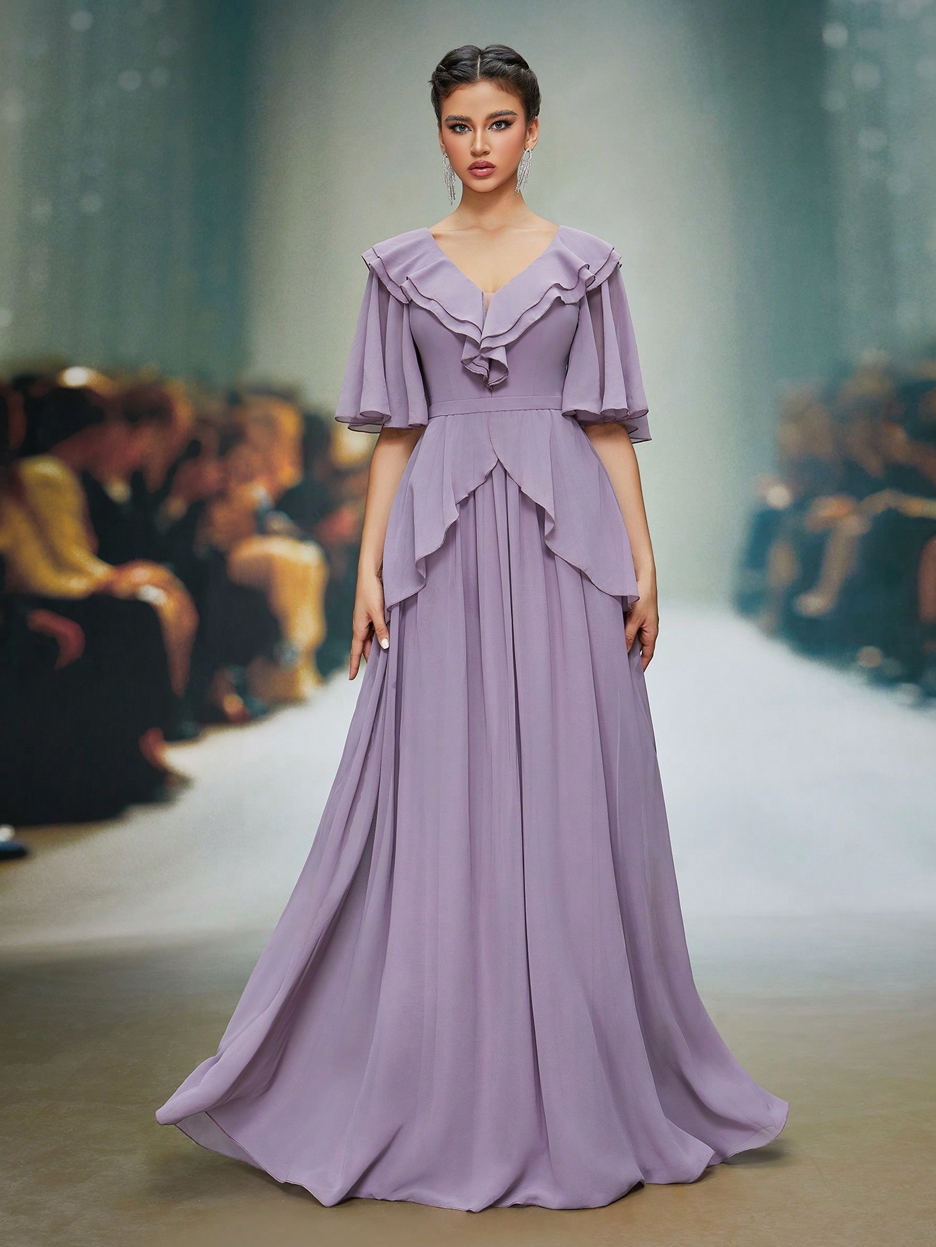 Leely Elegant Collar Flounce Sleeve Party Dress