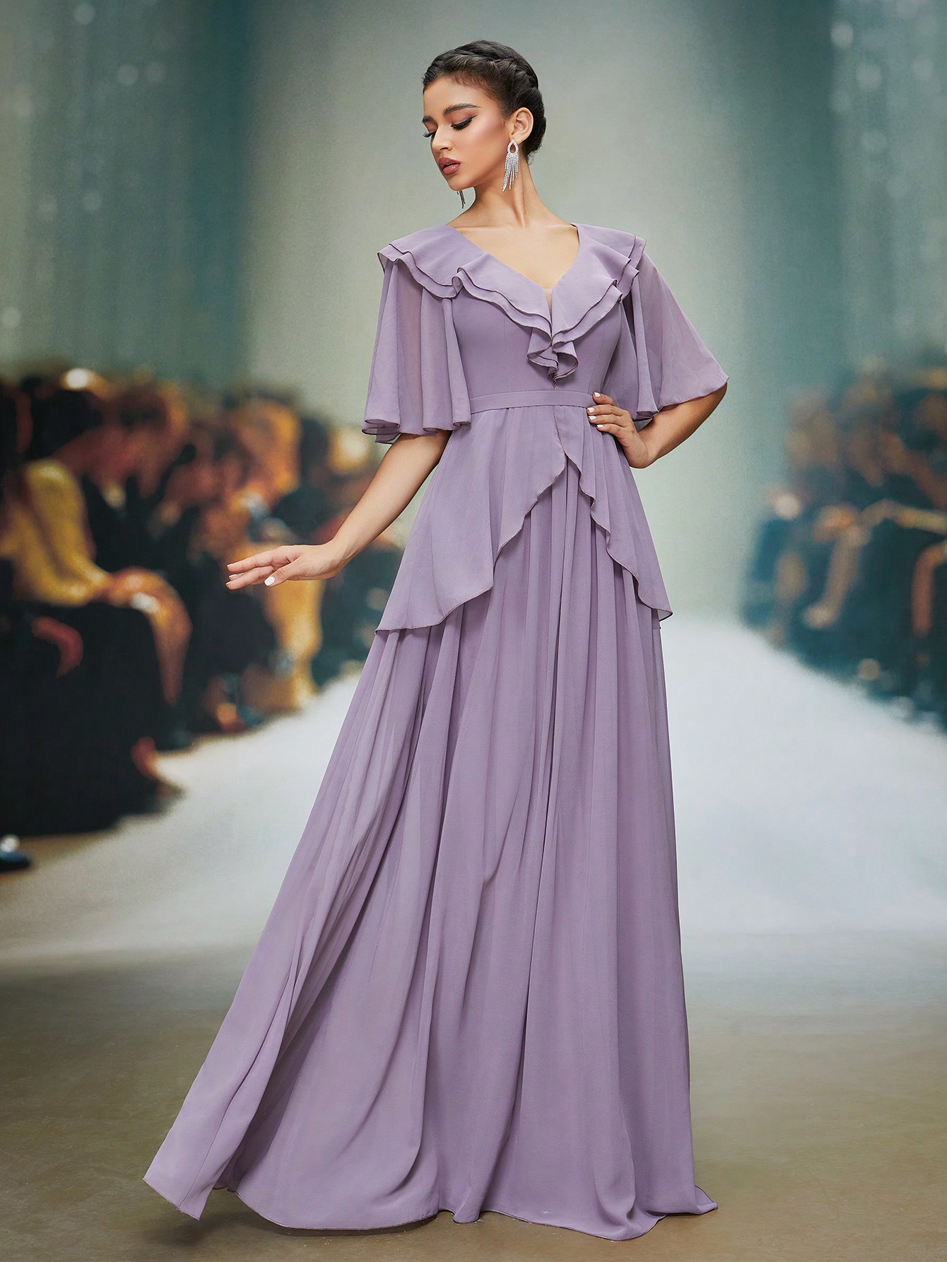 Leely Elegant Collar Flounce Sleeve Party Dress