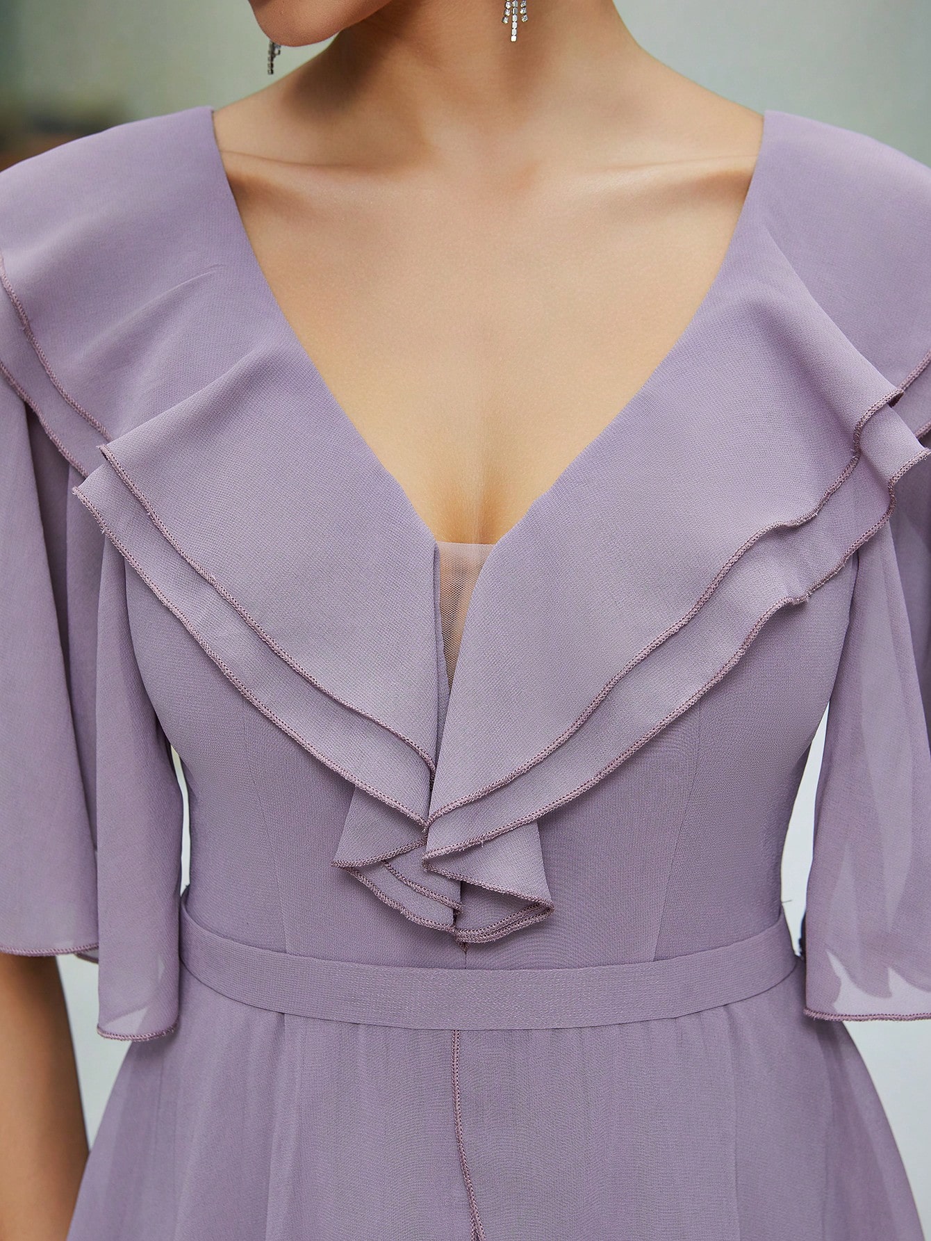 Leely Elegant Collar Flounce Sleeve Party Dress