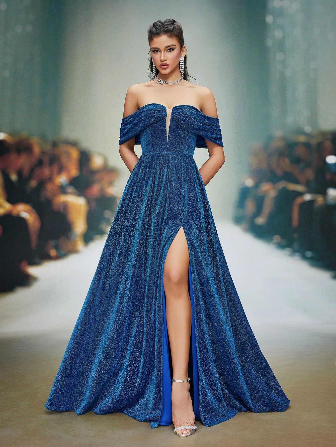 Leely Elegant Off The Shoulder Sleeveless Prom Dress