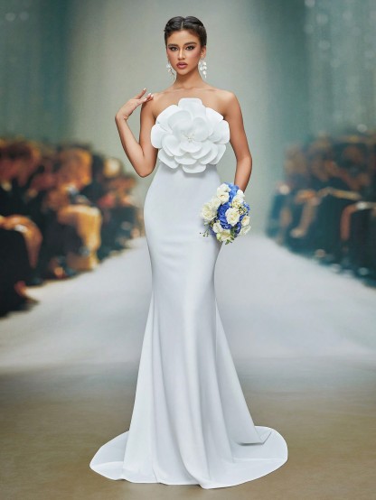 Leely Elegant Strapless Sleeveless Evening Gown