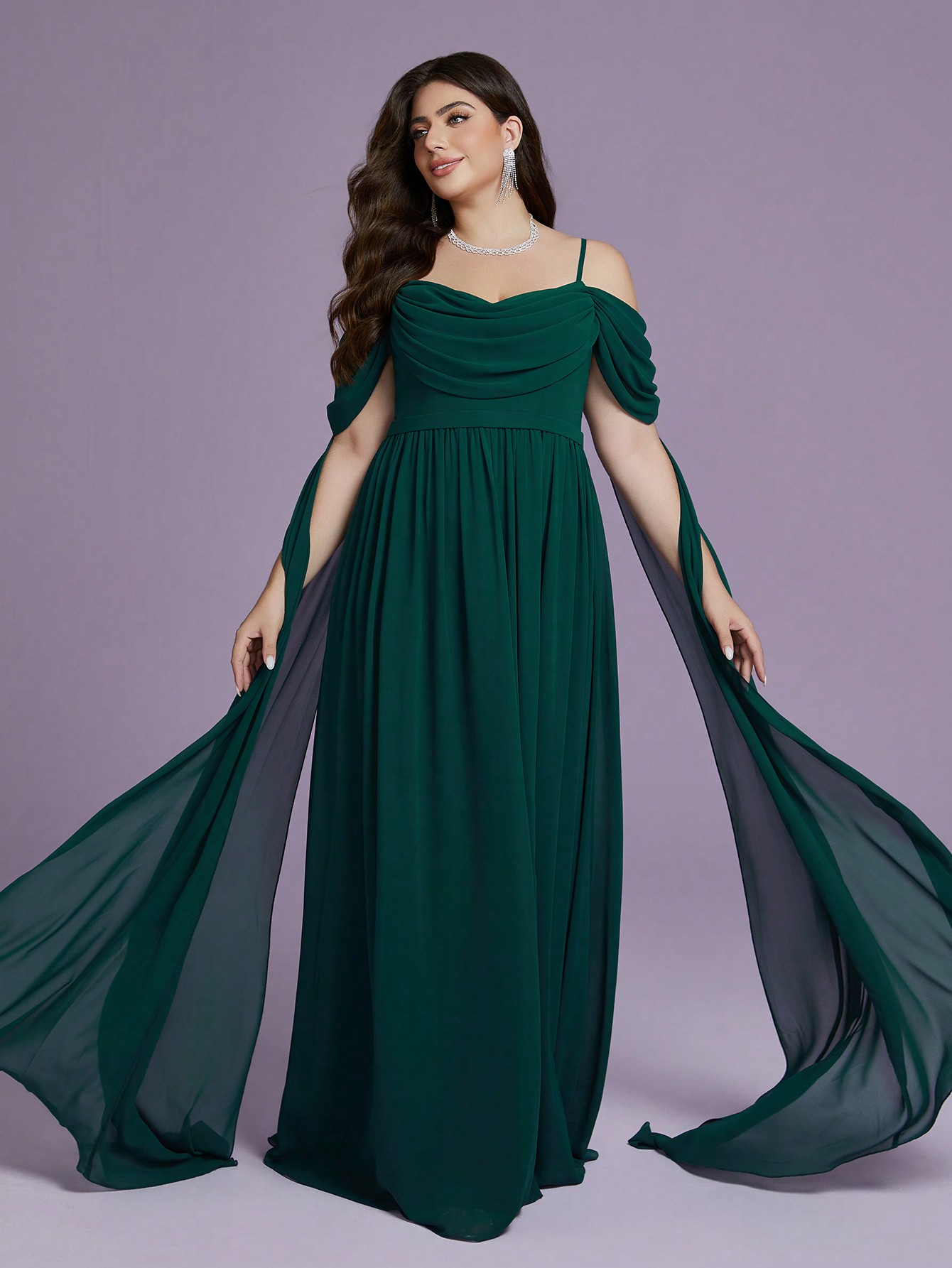 Leely Women's Elegant Sweetheart Cloak Sleeve Lace A-Line Dress