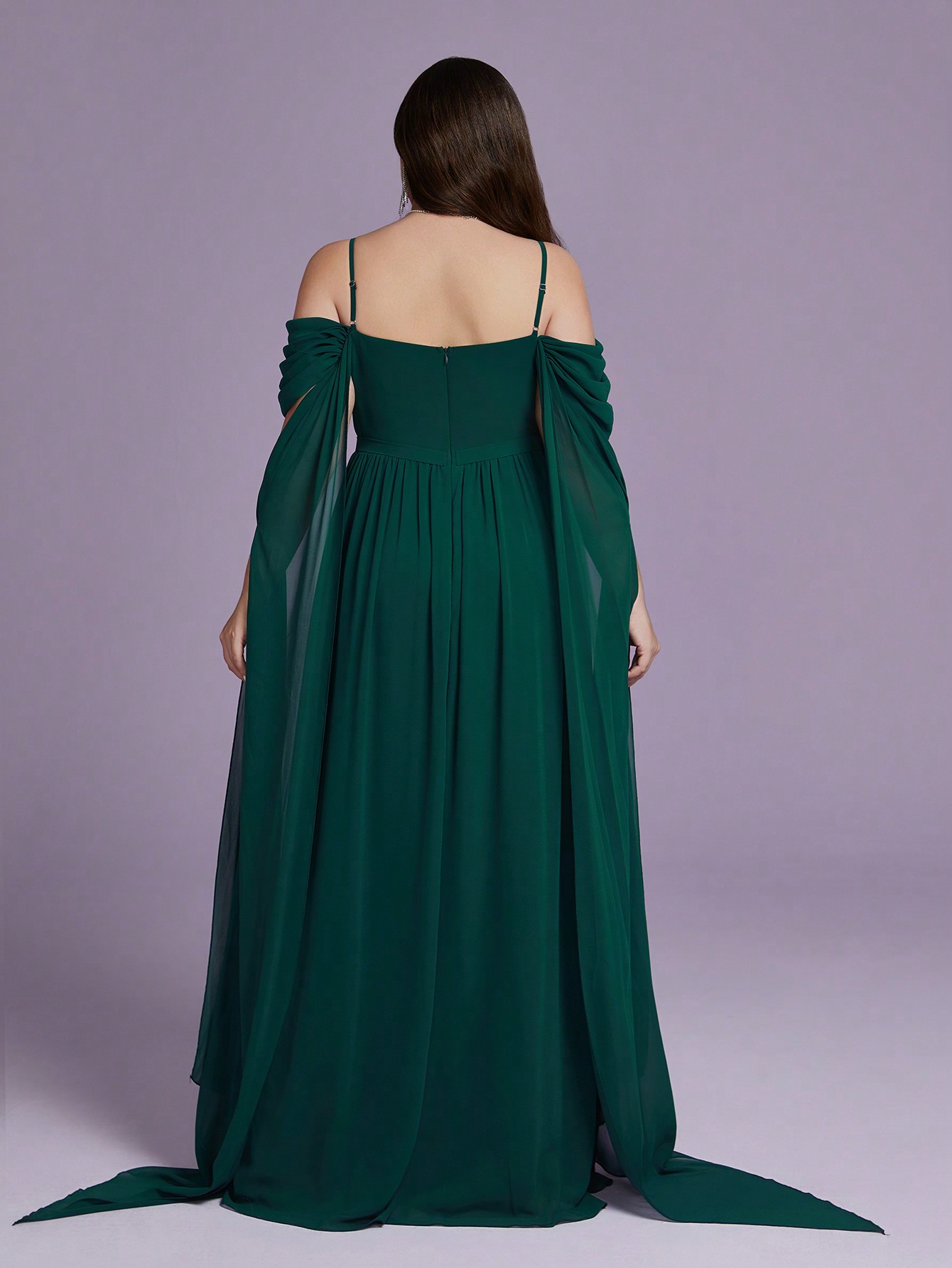 Leely Plus Women's Elegant Spaghetti Straps Cold Shoulder  Chiffon A-Line Dress