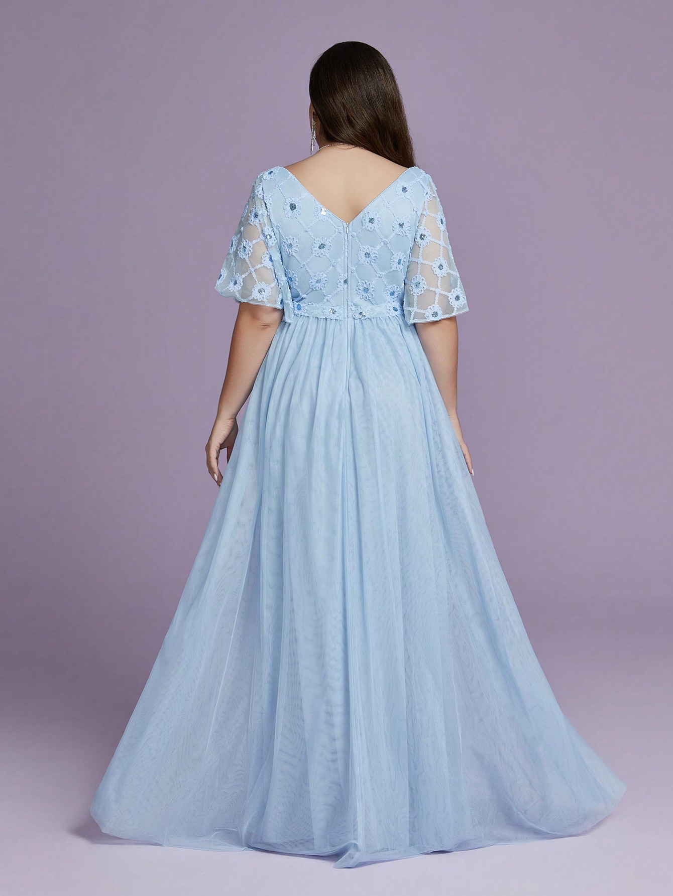 Leely Plus Women's Elegant Sweetheart Flounce Sleeve A-Line Party Dress