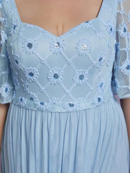 Leely Plus Women's Elegant Sweetheart Flounce Sleeve A-Line Party Dress