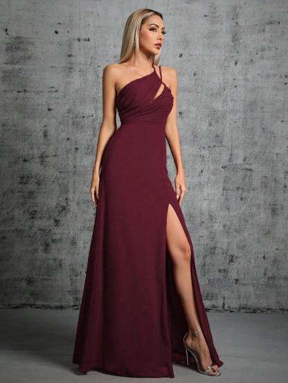 Leely Elegant One Shoulder Sleeveless Evening Gown