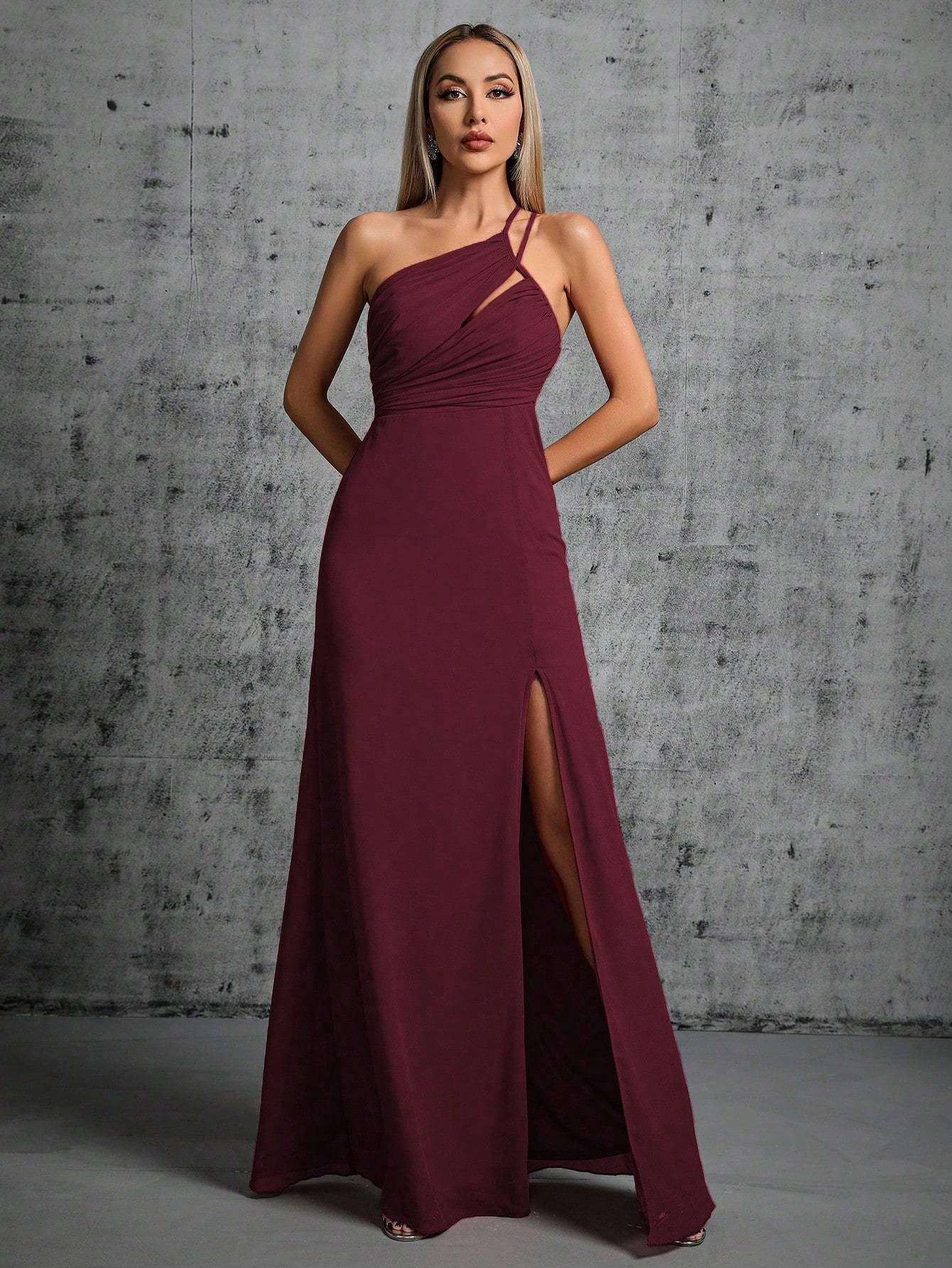 Leely Elegant One Shoulder Sleeveless Evening Gown