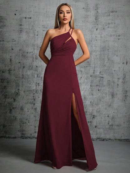 Leely Elegant One Shoulder Sleeveless Evening Gown