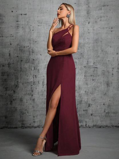 Leely Elegant One Shoulder Sleeveless Evening Gown