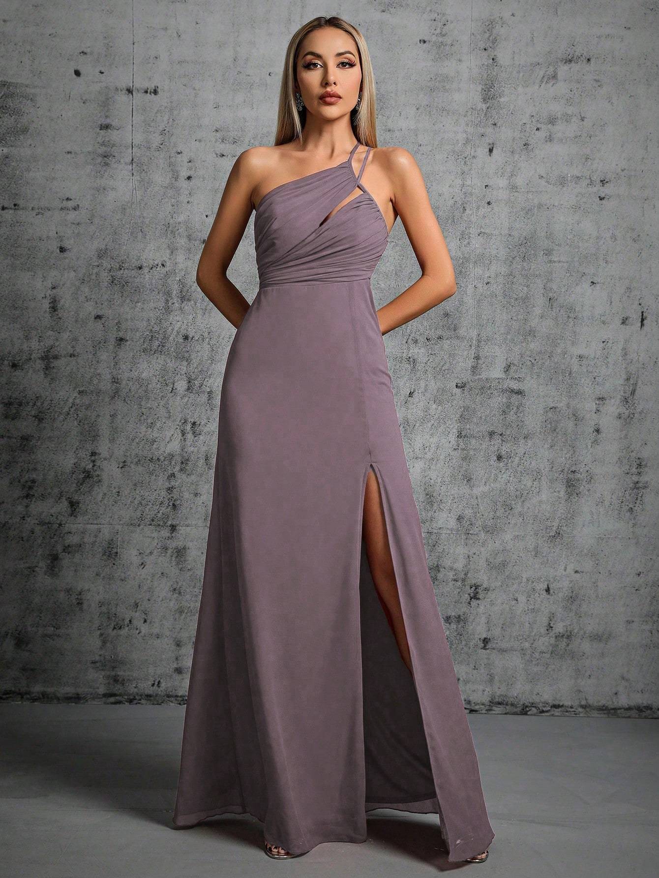 Leely Elegant One Shoulder Sleeveless Evening Gown