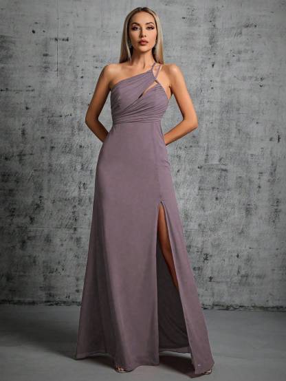 Leely Elegant One Shoulder Sleeveless Evening Gown