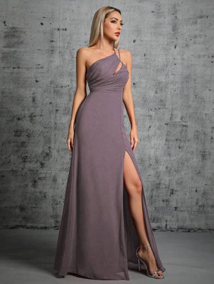 Leely Elegant One Shoulder Sleeveless Evening Gown