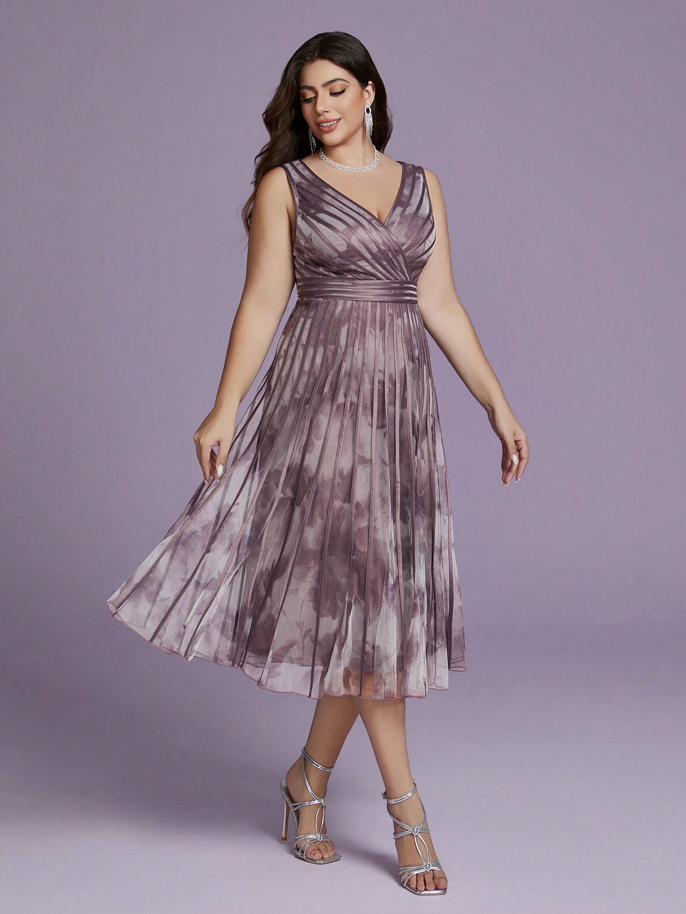 Leely Plus Women's Elegant V Neck Sleeveless Party Dresses