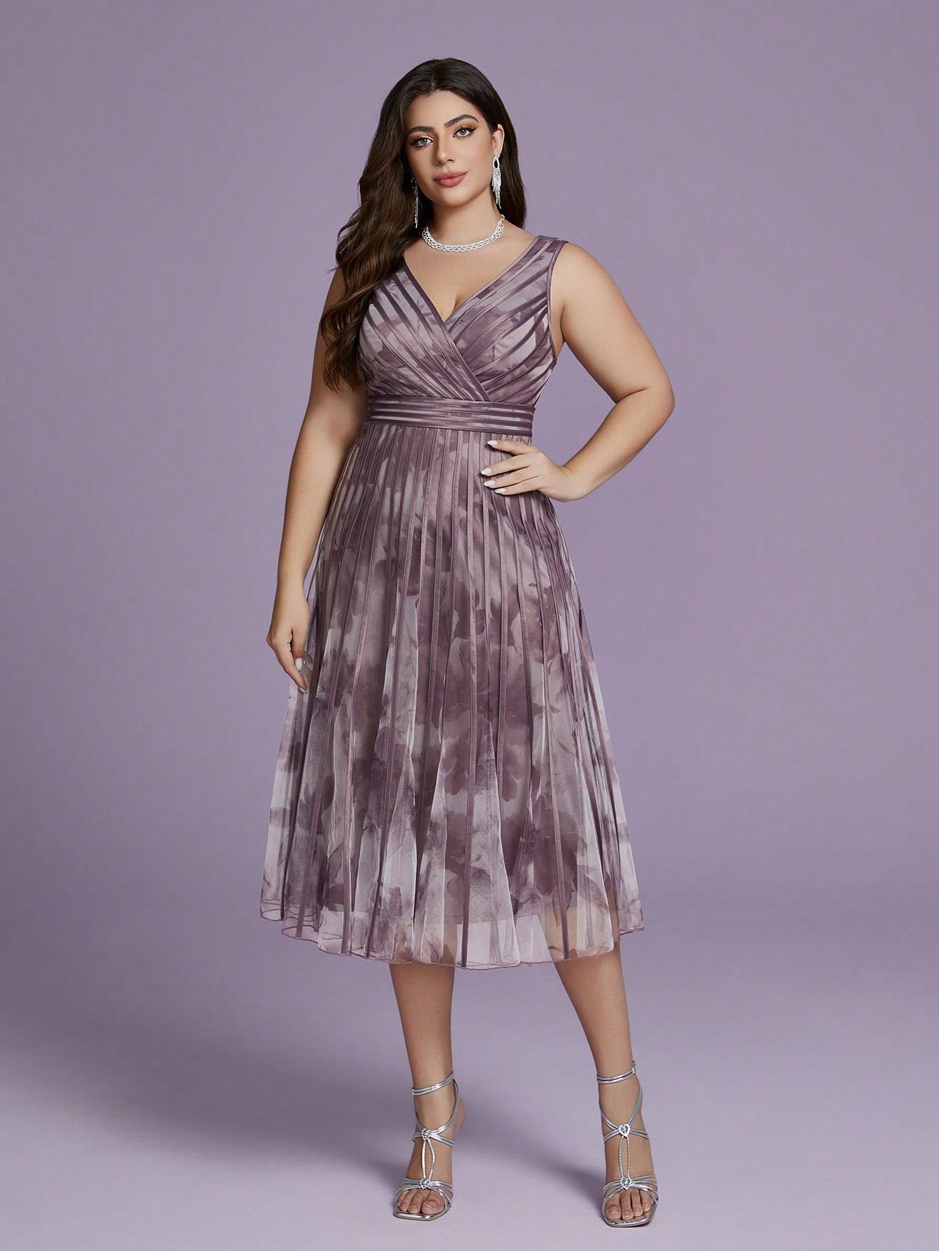 Leely Plus Women's Elegant V Neck Sleeveless Party Dresses