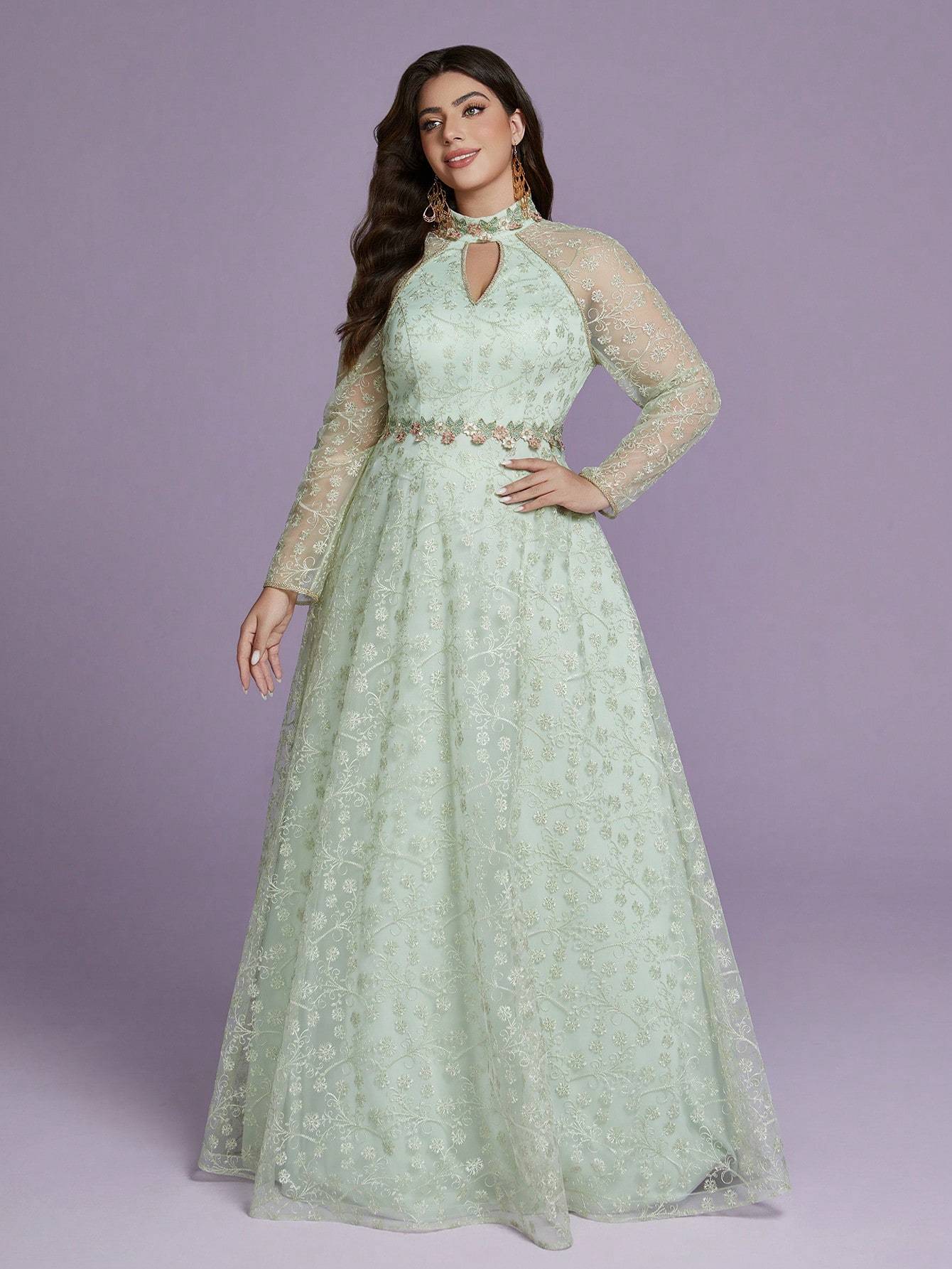 Leely Women's Elegant Sweetheart Cloak Sleeve Lace A-Line Dress