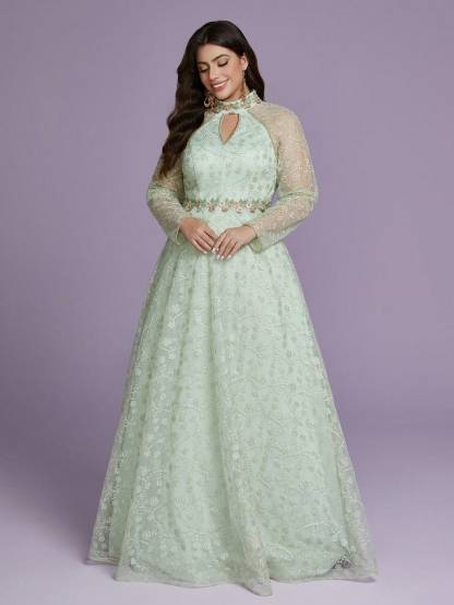 Leely Plus Women's Elegant Stand Collar Long Sleeve A-line Party Dress