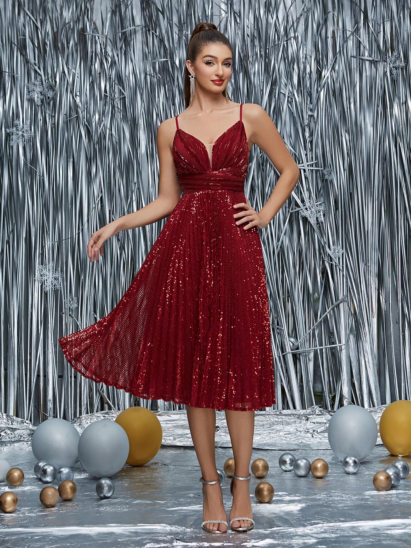 Leely Elegant Spaghetti Straps Sleeveless Party Dress