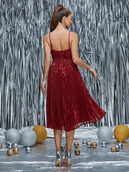 Leely Elegant Spaghetti Straps Sleeveless Party Dress