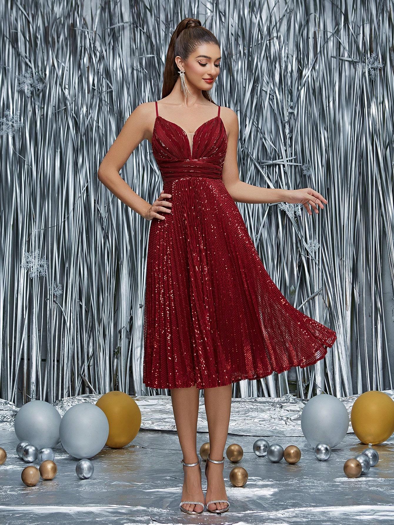 Leely Elegant Spaghetti Straps Sleeveless Party Dress