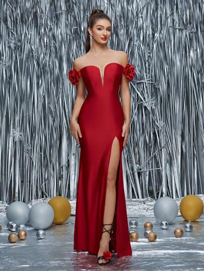 Leely Elegant Off The Shoulder Sleeveless Evening Gown