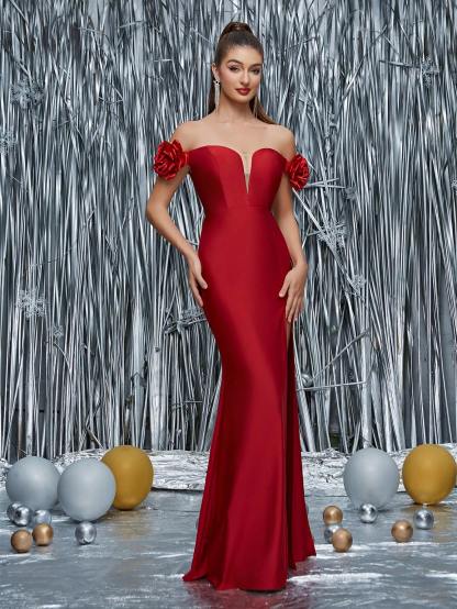 Leely Elegant Off The Shoulder Sleeveless Evening Gown