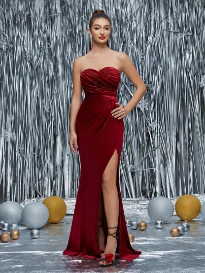 Leely Elegant Strapless Sleeveless Prom Dress
