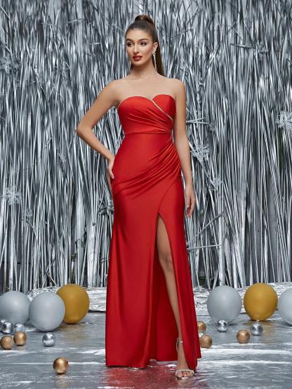 Leely Elegant Strapless Sleeveless Evening Gown