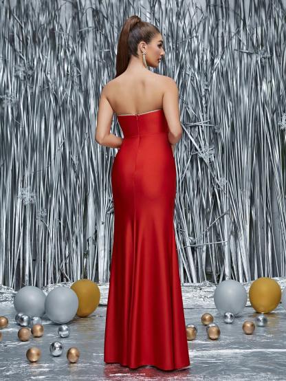 Leely Elegant Strapless Sleeveless Evening Gown