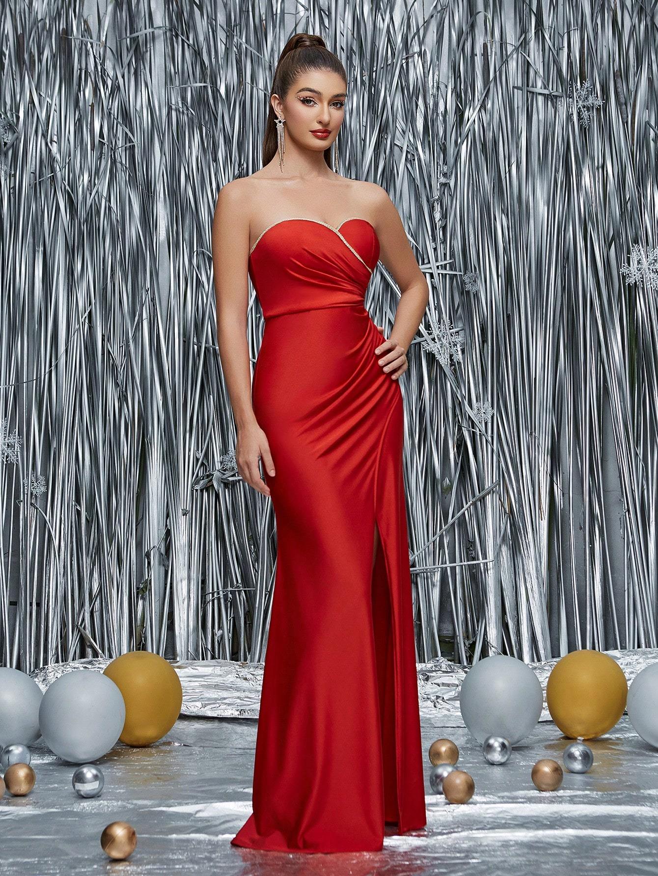 Leely Elegant Strapless Sleeveless Evening Gown