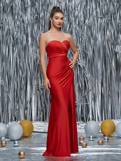 Leely Elegant Strapless Sleeveless Evening Gown