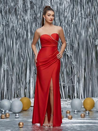 Leely Elegant Strapless Sleeveless Evening Gown