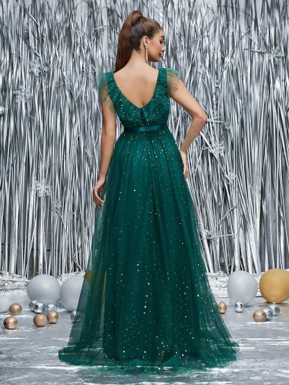 Leely Elegant V Neck Sleeveless Evening Gown