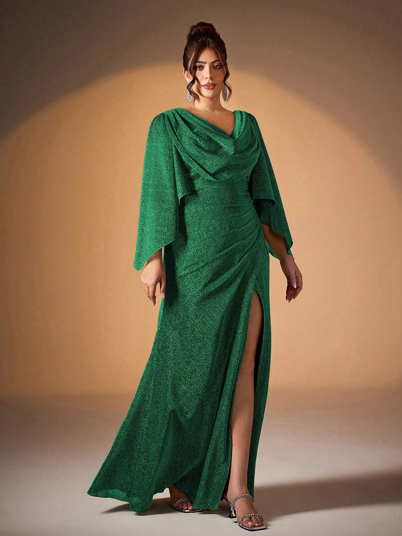 Leely Plus Women's Elegant Cowl Neck Cloak Sleeve Dress