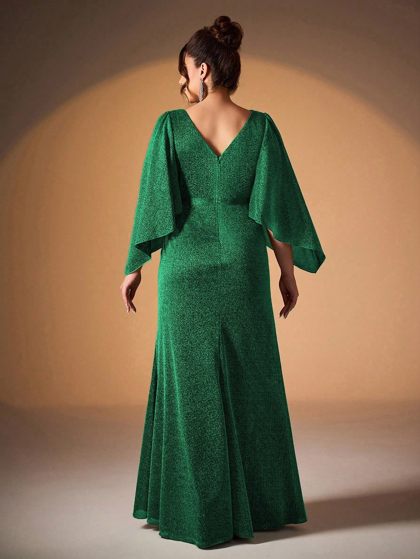 Leely Plus Women's Elegant Cowl Neck Cloak Sleeve Dress