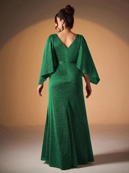 Leely Plus Women's Elegant Cowl Neck Cloak Sleeve Dress