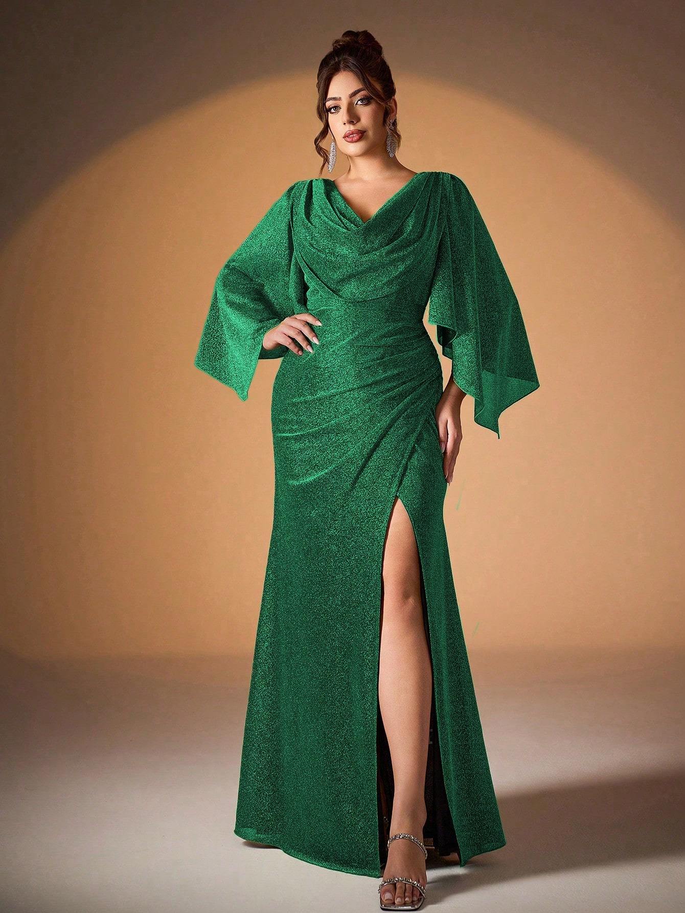 Leely Women's Elegant Sweetheart Cloak Sleeve Lace A-Line Dress