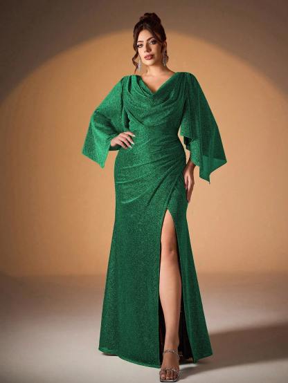 Leely Women's Elegant Sweetheart Cloak Sleeve Lace A-Line Dress