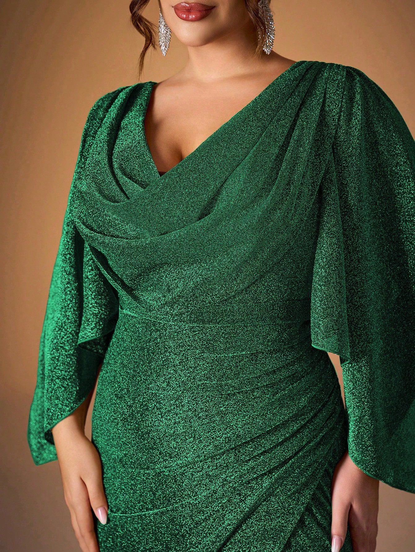 Leely Plus Women's Elegant Cowl Neck Cloak Sleeve Dress