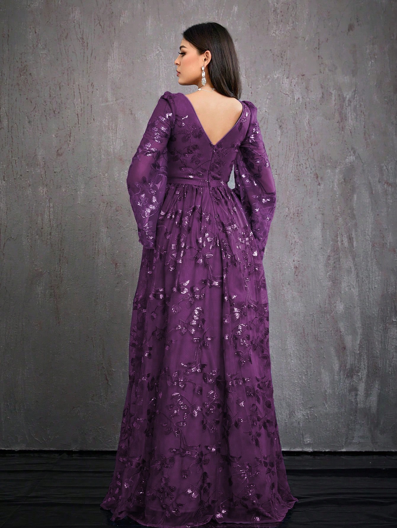 Leely Women's Elegant V Neck Split Sleeve Prom Dress