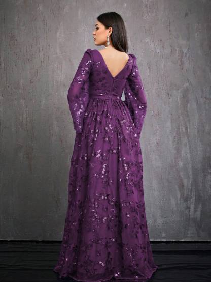 Leely Women's Elegant V Neck Split Sleeve Prom Dress
