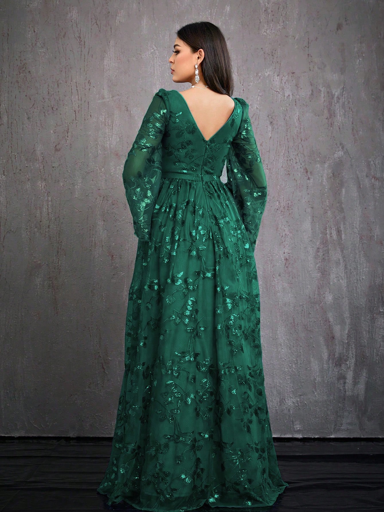 Leely Women's Elegant V Neck Split Sleeve Prom Dress
